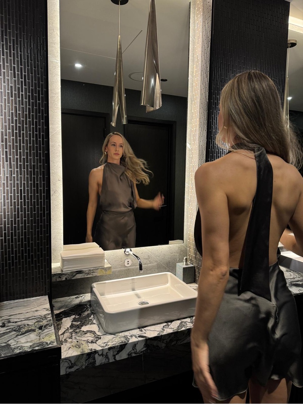 Zara Satin Halter Backless Mini Dress - Charcoal